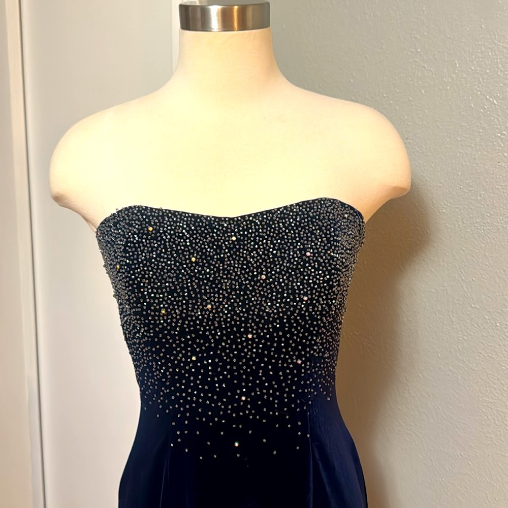 Precious Formals - NWT - Navy Velvet Strapless Timeless Formal Gown